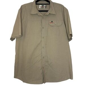 Mossy Oak Mens XL Button Up Short‎ Sleeve Shirt Tan Check Collared